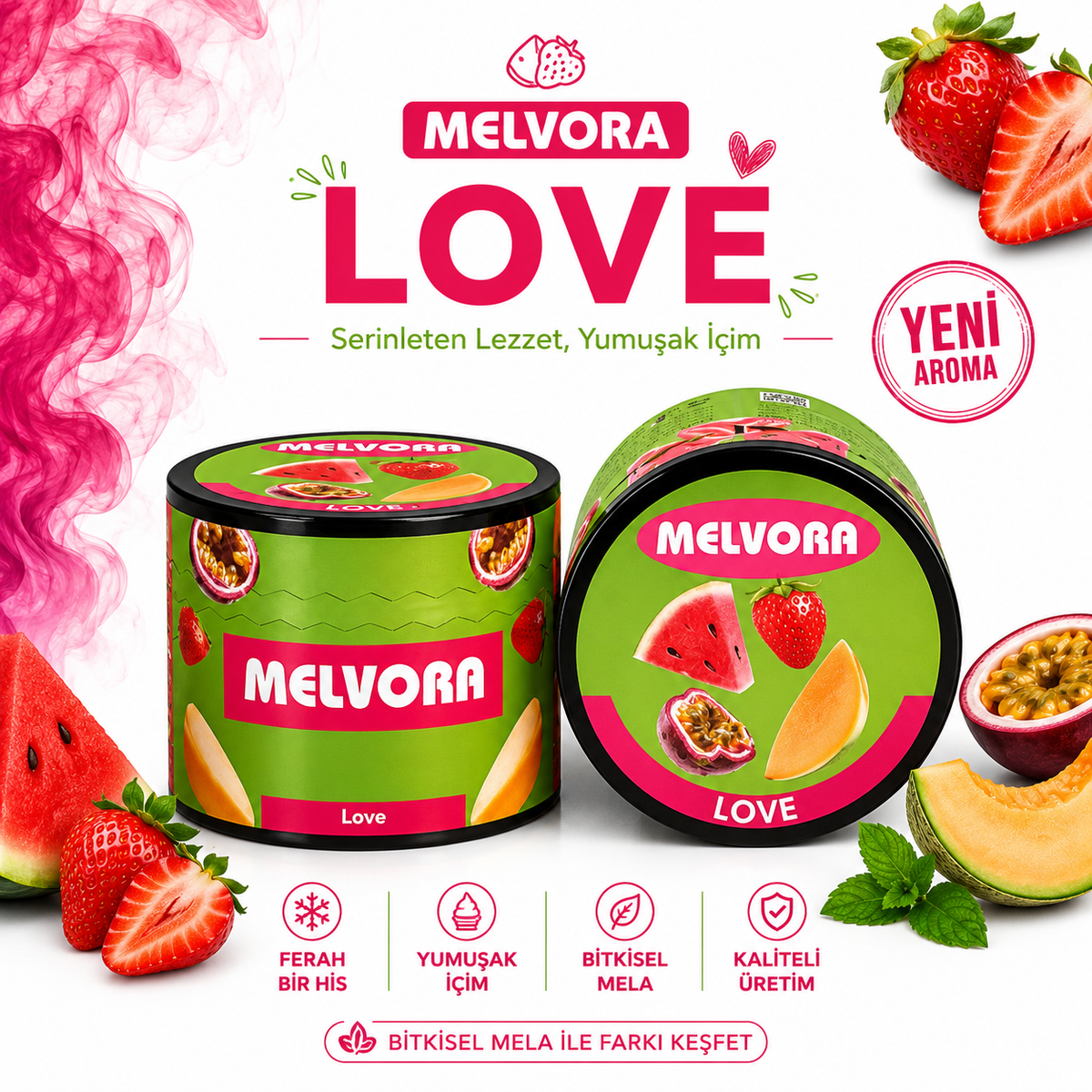 Melvora love ( Karpuz Çilek Ananas Tutku Meyvesi ) Tatlandırıcı Bitkisel Mela