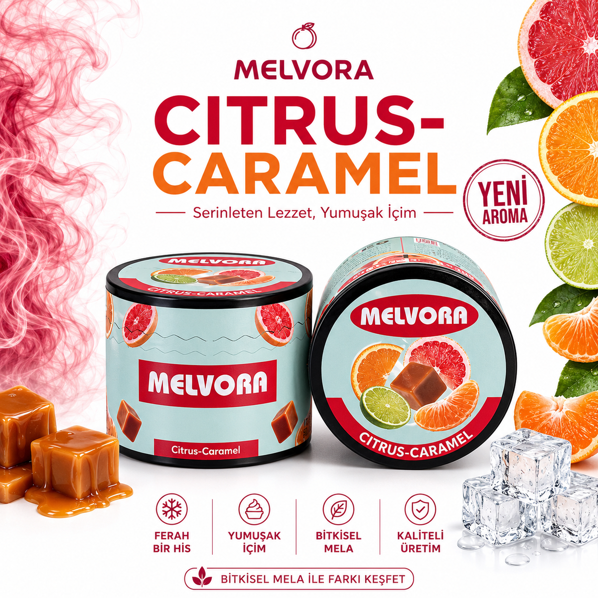 Melvora Citrus Caramel ( Mandalina Greyfurt Portakal Lime Karamel) Tatlandırıcı Bitkisel Mela