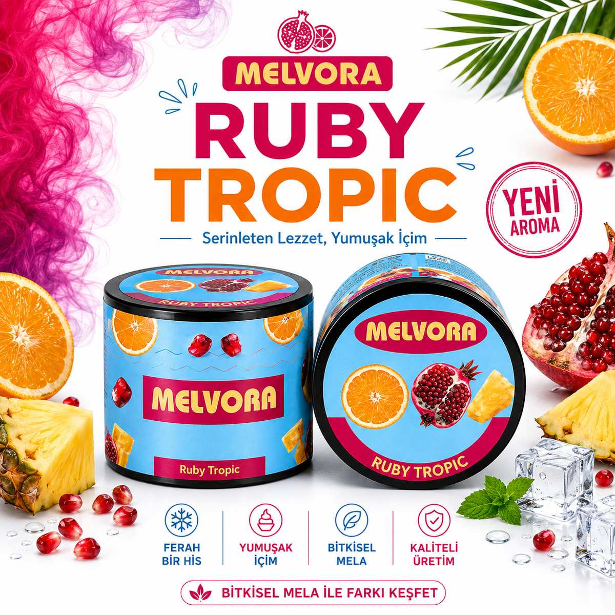 Melvora Ruby Tropic ( Portakal Nar Ananas ) Tatlandırıcı Bitkisel Mela